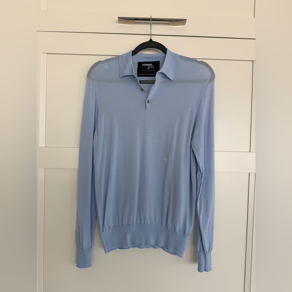 Homme Girls Light Blue Polo Fine Merino Sweater